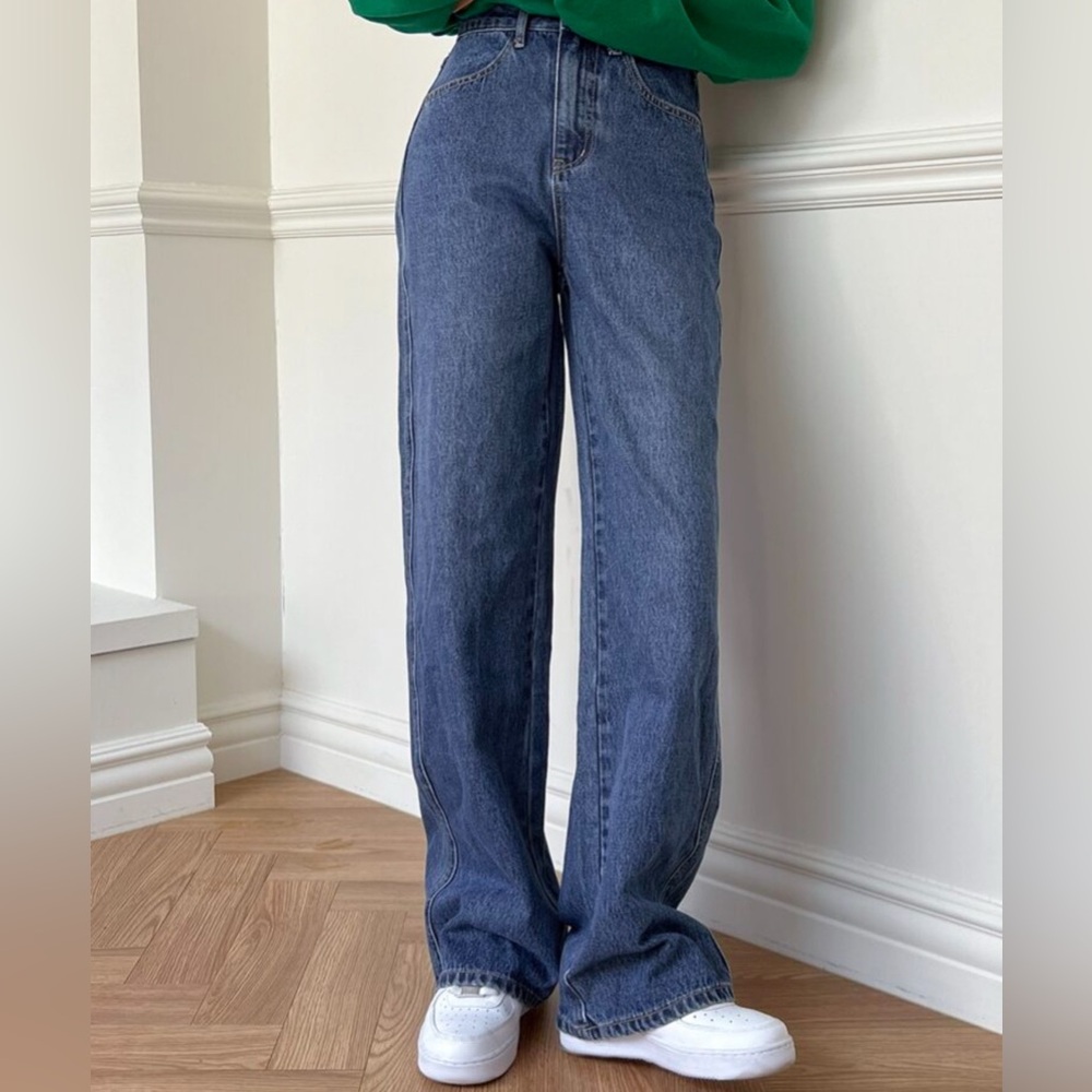 SHEIN Wide Leg Jeans High Waisted Blue Denim Y2K Baggy Straight Leg Pants Size0